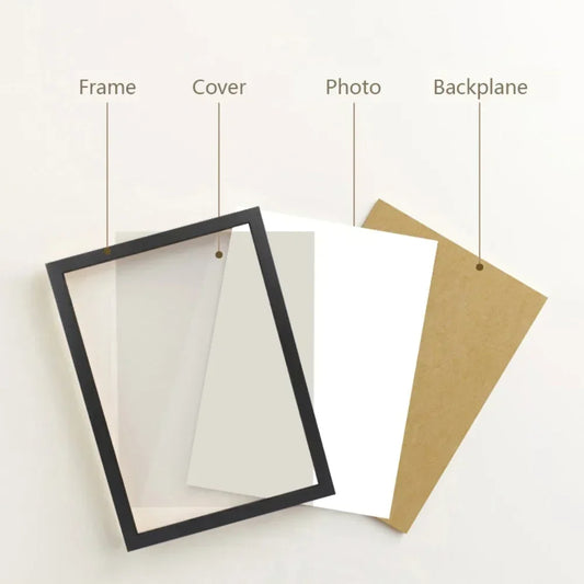 Black frame with white cover and backplane, gold cover on a white background