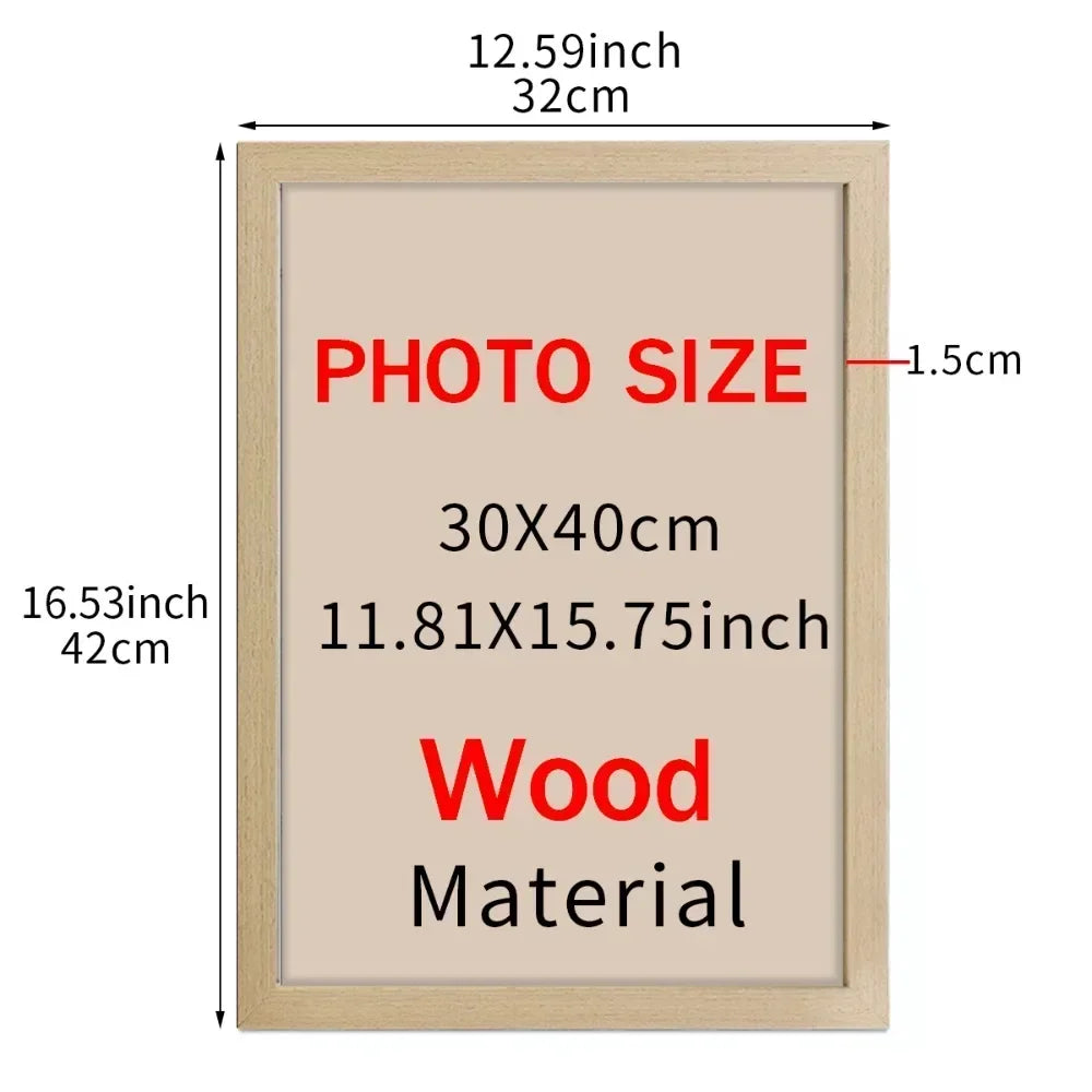 Wooden picture frame with dimensions labeled