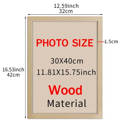 Wooden picture frame with dimensions labeled